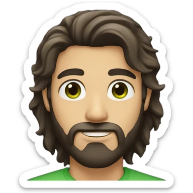 a guy with dark brown long hair green eye beard sticker