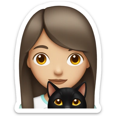 a girl with brown hair holding a black cat with orange eyes sticker
