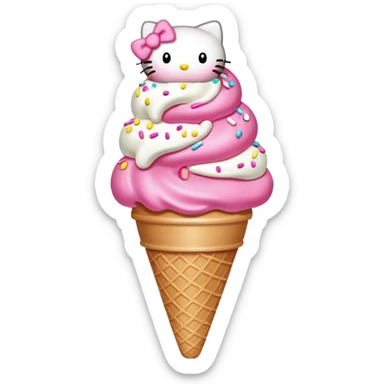 Hello Kitty inspired ice cream cone, double scoop, pink and white sticker