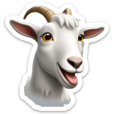 a grey and white goat making an extremely silly face with the tongue all the way out sticker