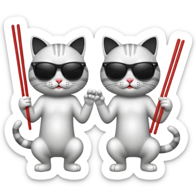 two cool cats playing air guitar on chopsticks sticker
