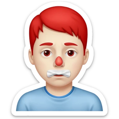 sick person with tissue on nose, fever and red nose. sticker