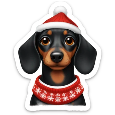 Black Dachshund wearing Christmas sweater sticker