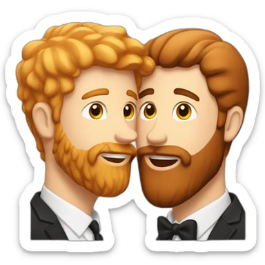 White guy with brown hair and ginger beard kissing a white guy with black hair color sticker