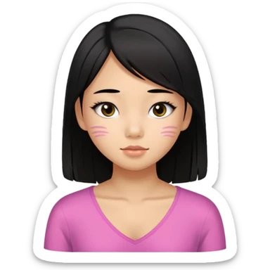 a tan chinese-american 15 year old girl with straight black hair down to her chest. mascara and a little blush. sticker