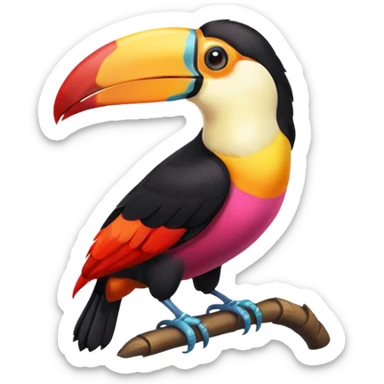toucan emoji, compact body, bright colors, neutral background sticker