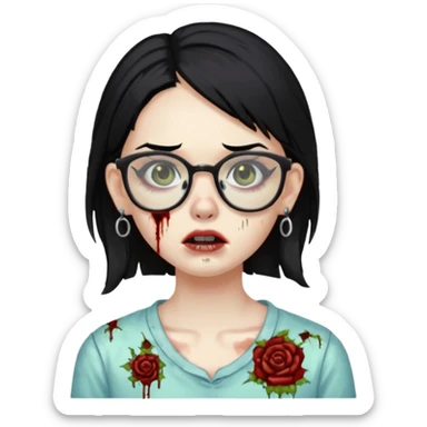 girl zombie with black hair earrings with glasses sticker