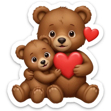 girl bear with bow and boy bear hugging, surrounded by hearts, playful and loving, cute sticker