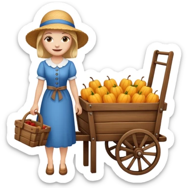 a lady standig near to a cart sticker
