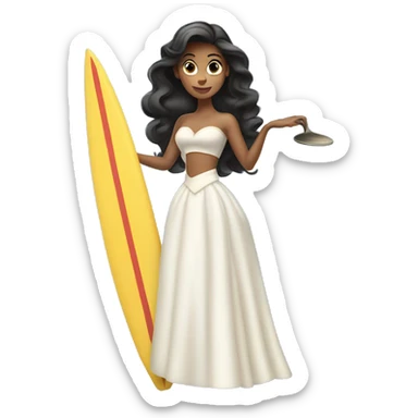 Disney princess in a gown with a surfboard and frying pan sticker