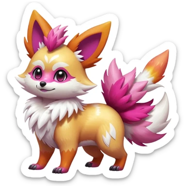Electric chibi cute adorable innocent realistic shiny glittery shimmering shimming snowy white pink magenta feathery Fennekin-Growlithe-Furret-Electrike-fusion-Fakemon-Digimon-Pokémon-creature (full body) sticker