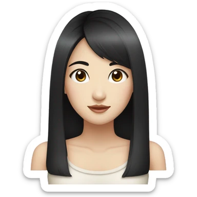 Asian woman, black straight hair, big eyes, double eyelid eyes smile sticker