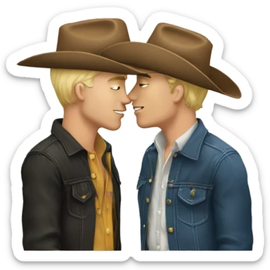 Two white gay cowboys kissing inloce sticker