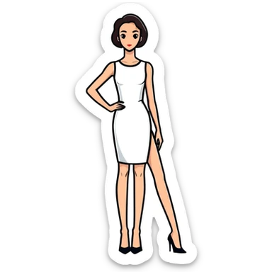 Tall slender woman with elongated arms and legs, sharp angular facial features with high cheekbones and defined jawline sticker