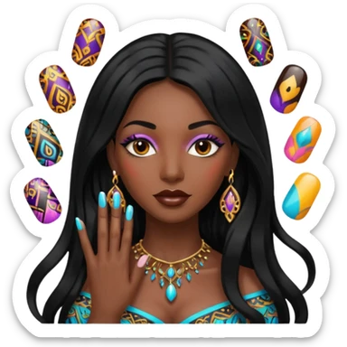 nail art black woman long hair sticker