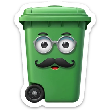 Green wheelie bin with black moustache  sticker