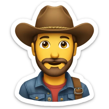 Crea un emoji de una cara DE UNA chico con barba con sombrero de vaquero alucin sticker
