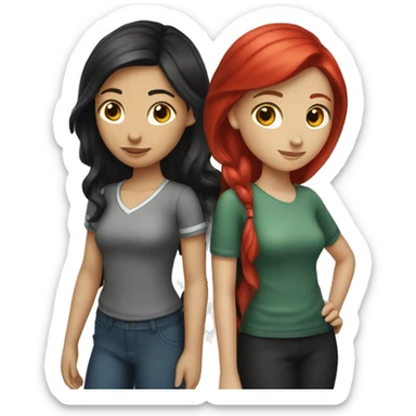 "Two high school girls with fair skin, one with black hair and the other with red hair." sticker