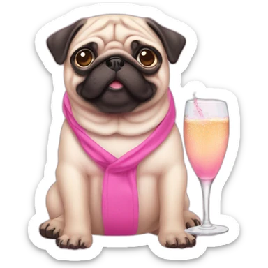 pink pug who drinks champaign sticker