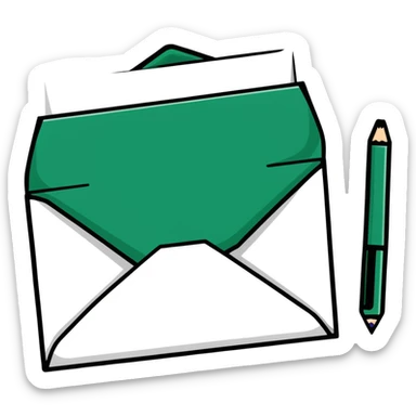 Elegant stylized Maya-inspired message envelope, refined geometric lines, sophisticated minimalist design, dark green on white sticker