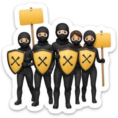 Ski mask people wearing black with shields and signs sticker