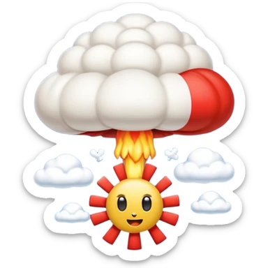 classic French flag with a nuclear explosion mushroom cloud on top, emoji style sticker