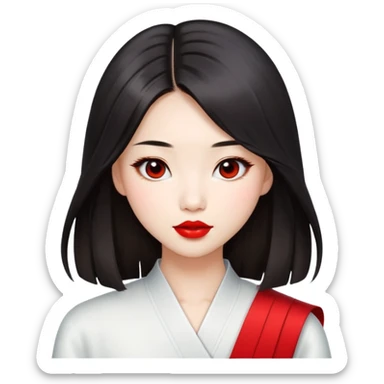 a beautiful chinese girl with shoulder length hair and red lips sticker