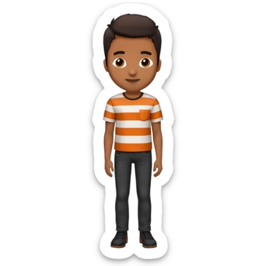brown man wearing burnt orange and white vertically striped shirt and black jeans sticker