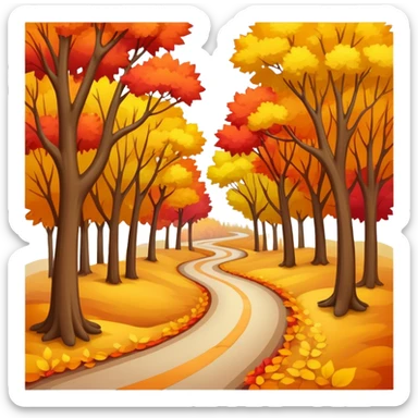 A winding road through a path of autumn colored trees￼ sticker