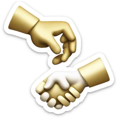 A minimalist handshake emoji that conveys trust and cooperation, rendered in gold and white tones to create a striking visual impact on dark surfaces. sticker