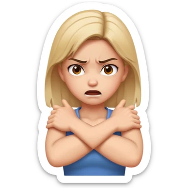 Arms crossed holding neck angry girl sticker