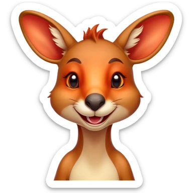 Cinematic Comical Kangaroo Portrait Emoji, Head tilted dramatically with an exaggeratedly amused expression, featuring a striking red-orange fur with a playful glint in its wide, expressive amber eyes, Simplified yet hilariously expressive features, highly detailed, glowing with a slightly sassy glow, high shine, dramatic yet playful, stylized with an air of cheeky outback mischief, bright and endearing, soft glowing outline, capturing the essence of a spirited and over‐the‐top kangaroo, so meme‐worthy it feels like it could bounce its way into internet fame instantly! sticker