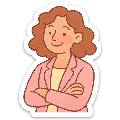 portrait of a compassionate, confident woman with wavy hair, warm and uplifting expression, approachable professional style, gentle pastel colors, soft background sticker
