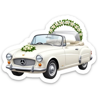 Luxury convertible car with wedding decorations, in profile sticker