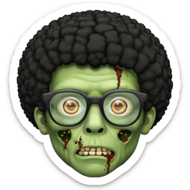 A green zombie with a black Afro and glasses sticker