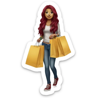 Beautiful tattooed burgundy long haired woman carrying a lot of shopping bags sticker