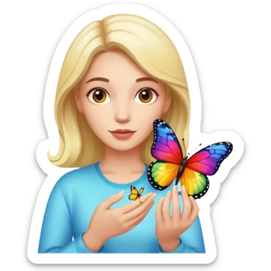 Cabelos de cor morro uma mulher branca com uma borboleta na sua mão sticker