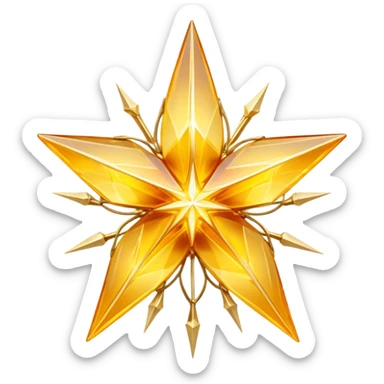 A radiant yellow dream star emerges, carefully being built by hands connecting delicate strands of golden thread and translucent panels of glowing amber glass. sticker