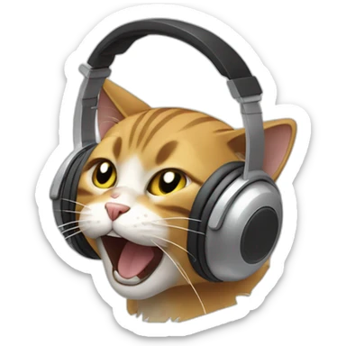 The cat is yelling in headphones sticker