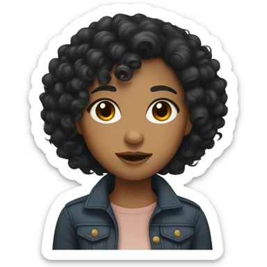 Mixed girl with dark curly hair and curly bangs sticker