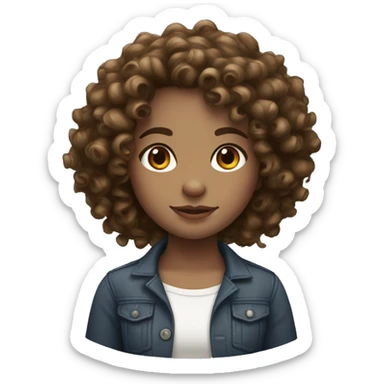 a curly hair girl with white skin and brown eyes sticker