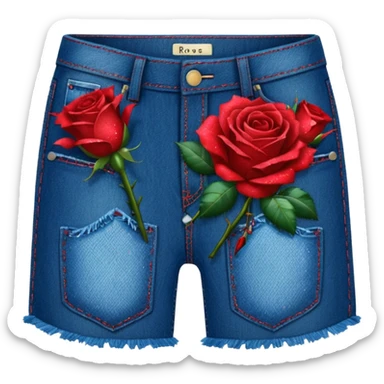 Denim pocket with glittery roses sticking out of the pocket  sticker