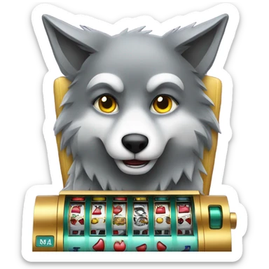 Wolf playing a slot machine sticker