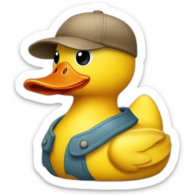 yellow carton rubber duck with facing forward sticker