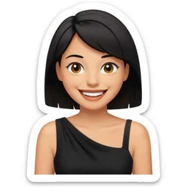 black short shoulder length hair tanned woman, black dress doing girly things sticker