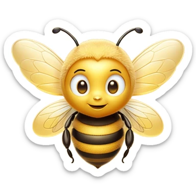 Cinematic Cute Bee Portrait Emoji, Head tilted playfully and inquisitively, featuring a delightfully small, fuzzy body with bright, sparkling eyes and adorable, delicate wings, Simplified yet irresistibly adorable features, highly detailed, glowing with a warm, inviting glow, high shine, affectionate and lively, stylized with a touch of whimsical honeyed charm, soft glowing outline, capturing the essence of a mischievous yet endearing bee that seems as if it could buzz out of the screen into your arms! sticker
