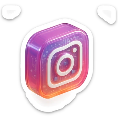 Instagram logo, modern and tech-inspired, glossy circuit style, transparent background sticker