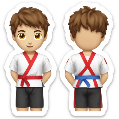 Taekwondo uniform red belt asian boy brown hair birthday sticker