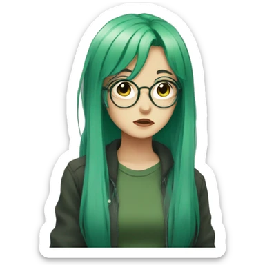 anime girl with glasses and green hair  sad sticker