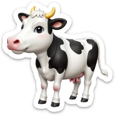 cinematic-[cow]-realistic-full-body-standing-emoji,-tail-flicking-lazily,-head-tilted-dramatically,-sleek-[black and white]-fur,-simplified-yet-realistic-focused-features,-highly-detailed,-glowing-with-an-almost-sarcastic-glow sticker